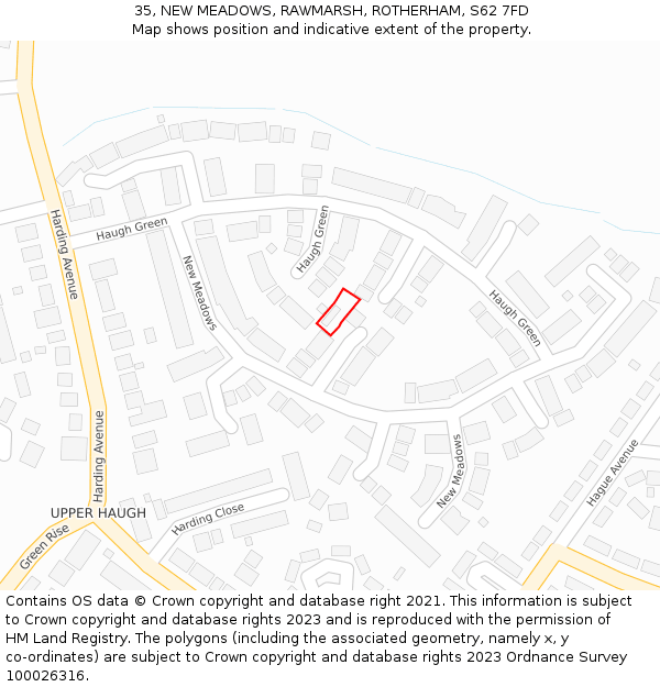 35, NEW MEADOWS, RAWMARSH, ROTHERHAM, S62 7FD: Location map and indicative extent of plot