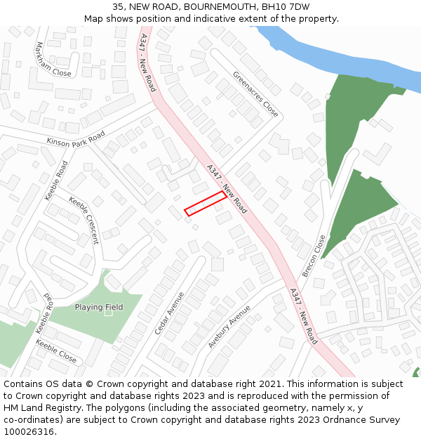 35, NEW ROAD, BOURNEMOUTH, BH10 7DW: Location map and indicative extent of plot