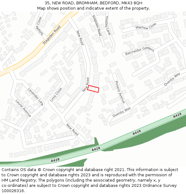 35, NEW ROAD, BROMHAM, BEDFORD, MK43 8QH: Location map and indicative extent of plot