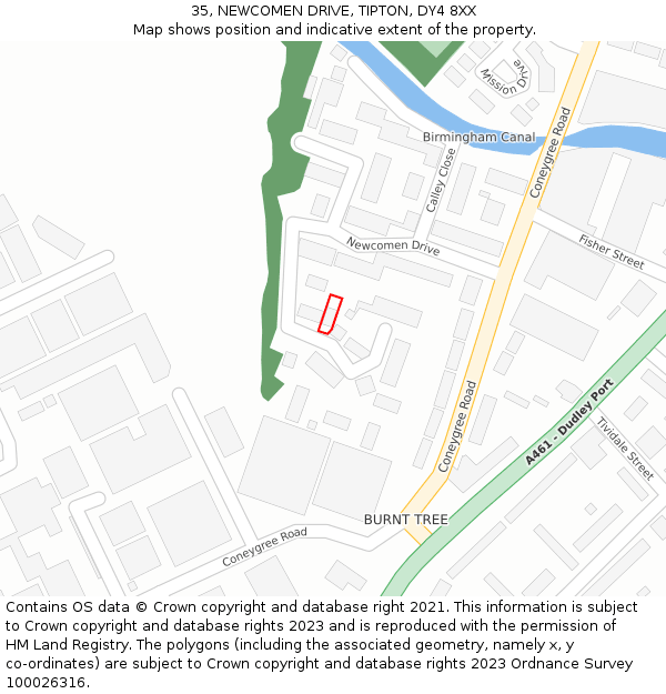 35, NEWCOMEN DRIVE, TIPTON, DY4 8XX: Location map and indicative extent of plot