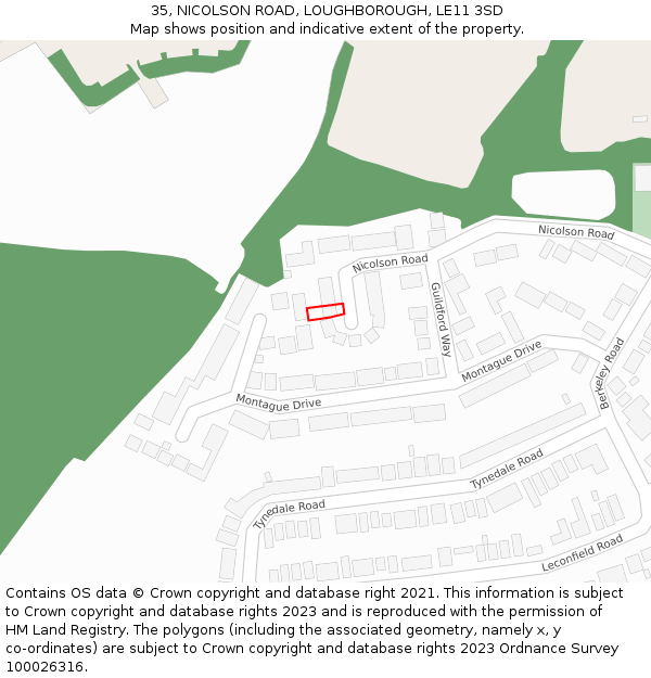 35, NICOLSON ROAD, LOUGHBOROUGH, LE11 3SD: Location map and indicative extent of plot