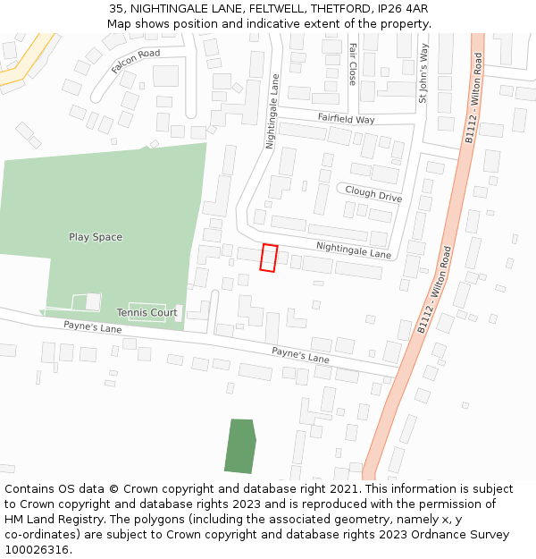 35, NIGHTINGALE LANE, FELTWELL, THETFORD, IP26 4AR: Location map and indicative extent of plot