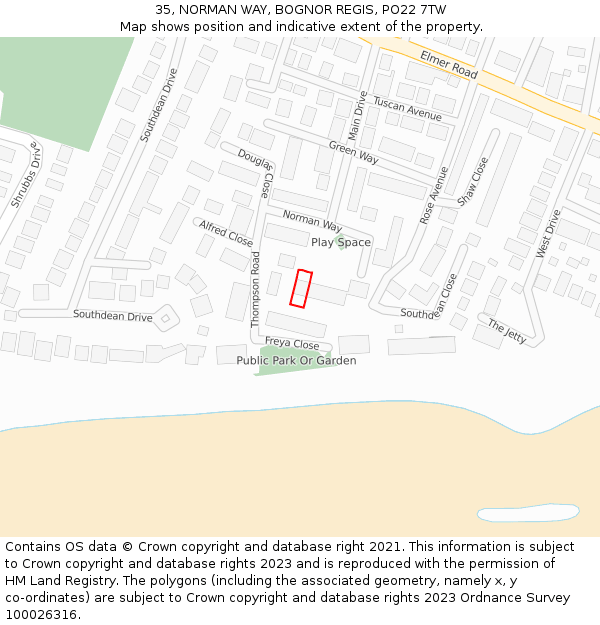 35, NORMAN WAY, BOGNOR REGIS, PO22 7TW: Location map and indicative extent of plot
