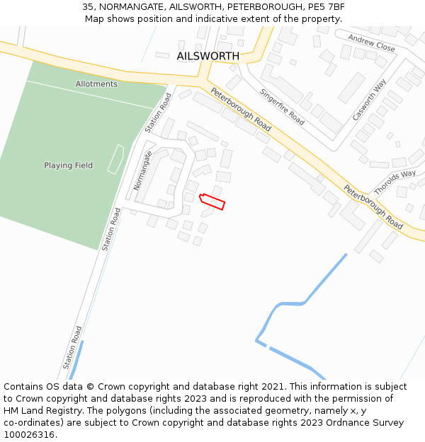 35, NORMANGATE, AILSWORTH, PETERBOROUGH, PE5 7BF: Location map and indicative extent of plot