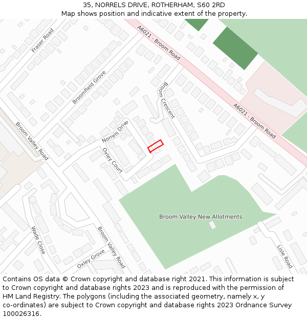 35, NORRELS DRIVE, ROTHERHAM, S60 2RD: Location map and indicative extent of plot