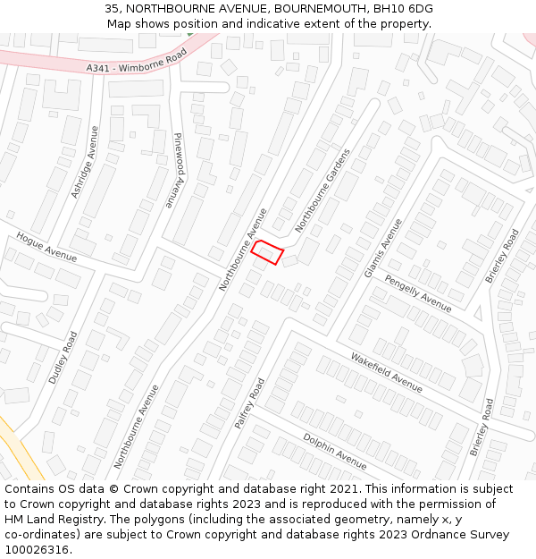 35, NORTHBOURNE AVENUE, BOURNEMOUTH, BH10 6DG: Location map and indicative extent of plot