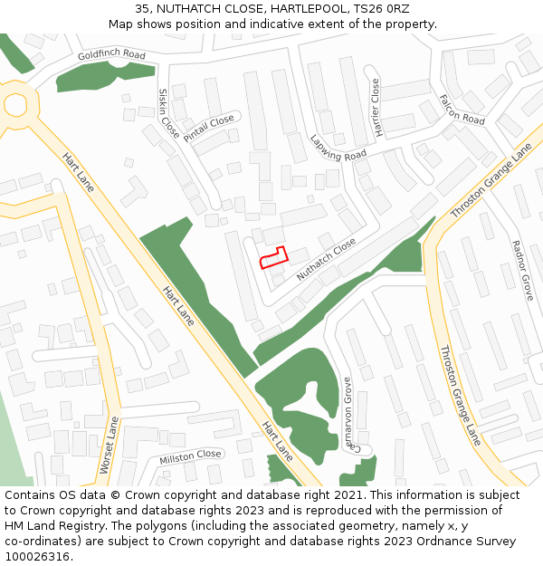 35, NUTHATCH CLOSE, HARTLEPOOL, TS26 0RZ: Location map and indicative extent of plot