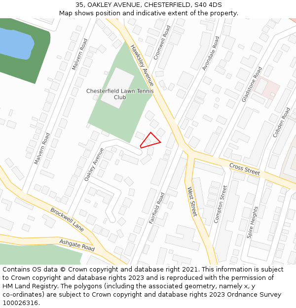 35, OAKLEY AVENUE, CHESTERFIELD, S40 4DS: Location map and indicative extent of plot