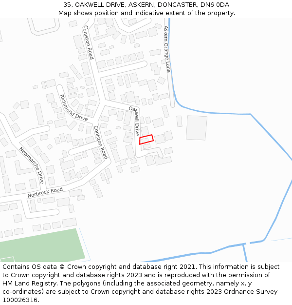 35, OAKWELL DRIVE, ASKERN, DONCASTER, DN6 0DA: Location map and indicative extent of plot