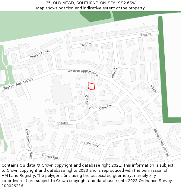 35, OLD MEAD, SOUTHEND-ON-SEA, SS2 6SW: Location map and indicative extent of plot
