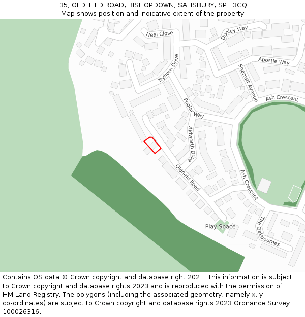 35, OLDFIELD ROAD, BISHOPDOWN, SALISBURY, SP1 3GQ: Location map and indicative extent of plot