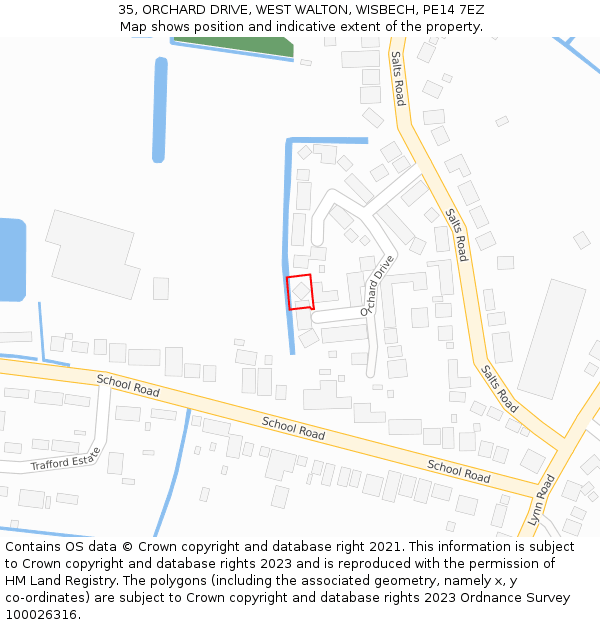 35, ORCHARD DRIVE, WEST WALTON, WISBECH, PE14 7EZ: Location map and indicative extent of plot