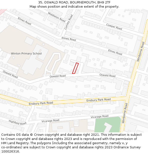 35, OSWALD ROAD, BOURNEMOUTH, BH9 2TF: Location map and indicative extent of plot