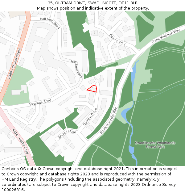 35, OUTRAM DRIVE, SWADLINCOTE, DE11 8LR: Location map and indicative extent of plot