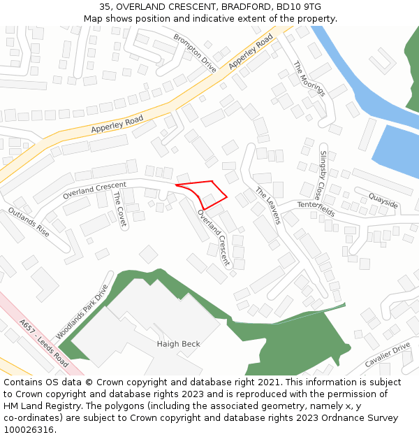 35, OVERLAND CRESCENT, BRADFORD, BD10 9TG: Location map and indicative extent of plot