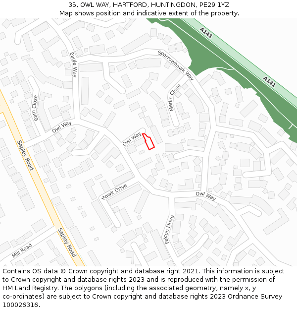 35, OWL WAY, HARTFORD, HUNTINGDON, PE29 1YZ: Location map and indicative extent of plot