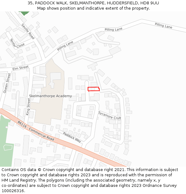 35, PADDOCK WALK, SKELMANTHORPE, HUDDERSFIELD, HD8 9UU: Location map and indicative extent of plot