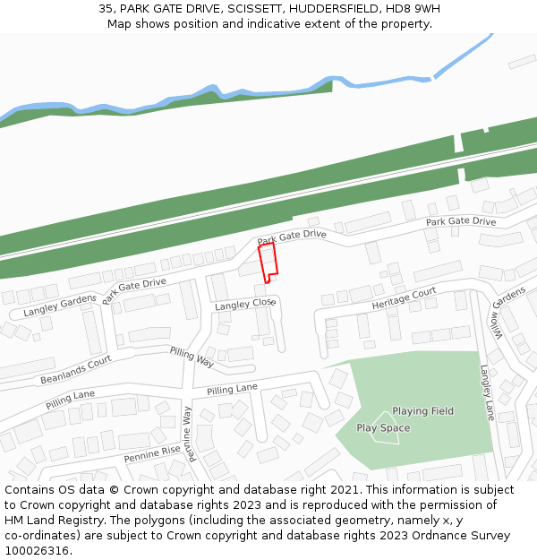 35, PARK GATE DRIVE, SCISSETT, HUDDERSFIELD, HD8 9WH: Location map and indicative extent of plot