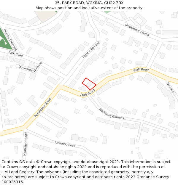 35, PARK ROAD, WOKING, GU22 7BX: Location map and indicative extent of plot