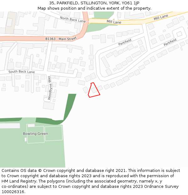 35, PARKFIELD, STILLINGTON, YORK, YO61 1JP: Location map and indicative extent of plot