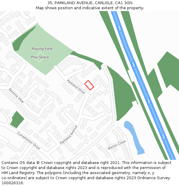 35, PARKLAND AVENUE, CARLISLE, CA1 3GN: Location map and indicative extent of plot