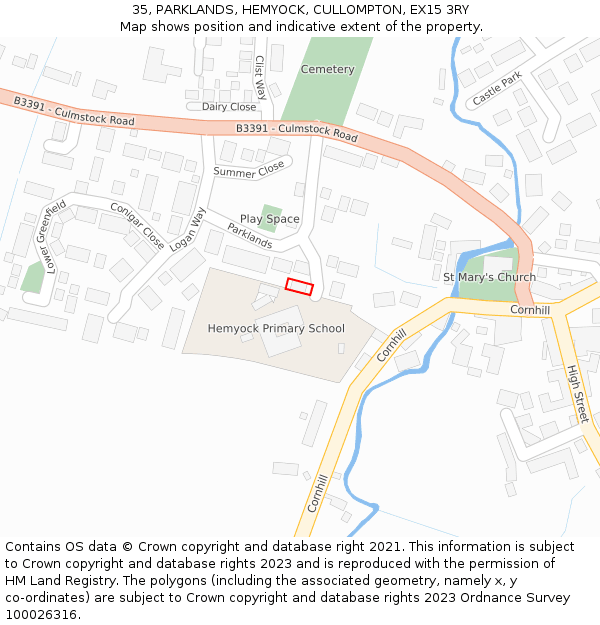 35, PARKLANDS, HEMYOCK, CULLOMPTON, EX15 3RY: Location map and indicative extent of plot