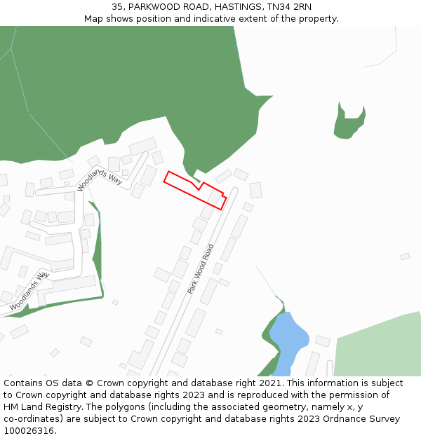 35, PARKWOOD ROAD, HASTINGS, TN34 2RN: Location map and indicative extent of plot