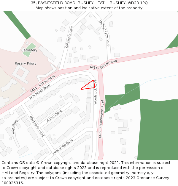 35, PAYNESFIELD ROAD, BUSHEY HEATH, BUSHEY, WD23 1PQ: Location map and indicative extent of plot