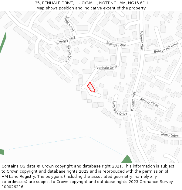 35, PENHALE DRIVE, HUCKNALL, NOTTINGHAM, NG15 6FH: Location map and indicative extent of plot
