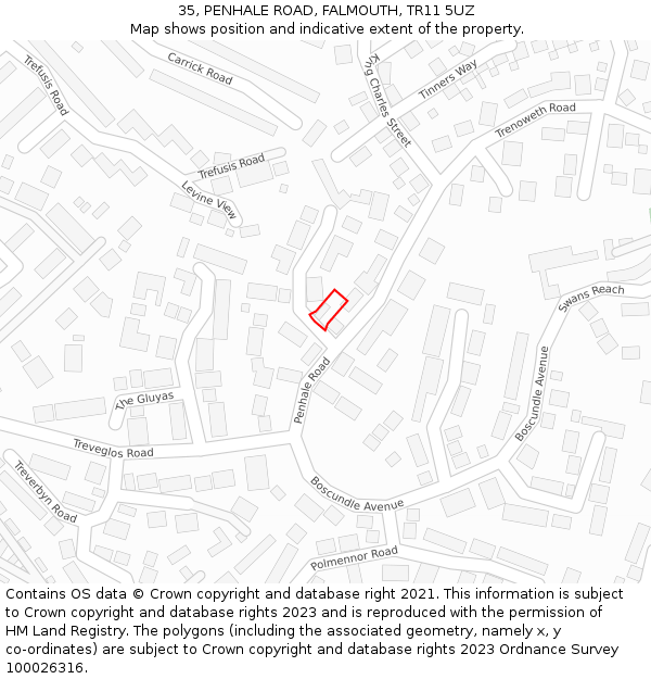 35, PENHALE ROAD, FALMOUTH, TR11 5UZ: Location map and indicative extent of plot