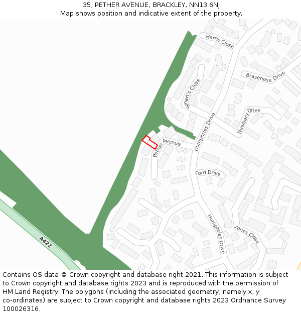 35, PETHER AVENUE, BRACKLEY, NN13 6NJ: Location map and indicative extent of plot