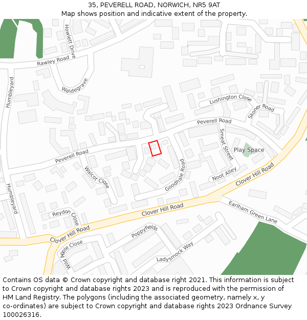 35, PEVERELL ROAD, NORWICH, NR5 9AT: Location map and indicative extent of plot
