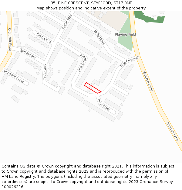 35, PINE CRESCENT, STAFFORD, ST17 0NF: Location map and indicative extent of plot
