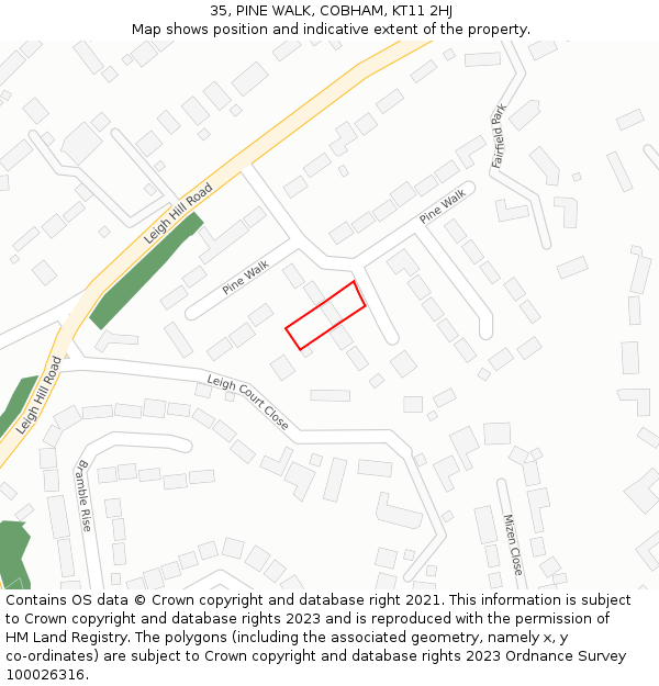 35, PINE WALK, COBHAM, KT11 2HJ: Location map and indicative extent of plot