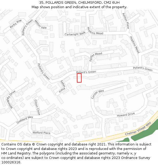 35, POLLARDS GREEN, CHELMSFORD, CM2 6UH: Location map and indicative extent of plot
