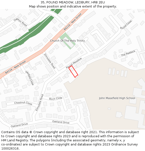 35, POUND MEADOW, LEDBURY, HR8 2EU: Location map and indicative extent of plot