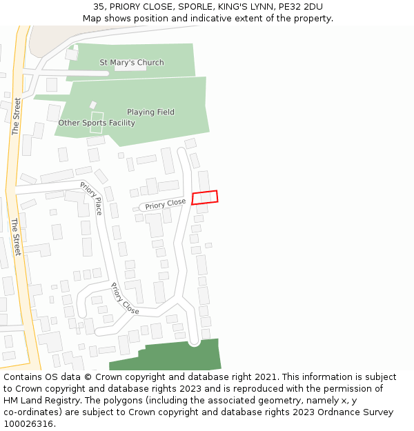 35, PRIORY CLOSE, SPORLE, KING'S LYNN, PE32 2DU: Location map and indicative extent of plot