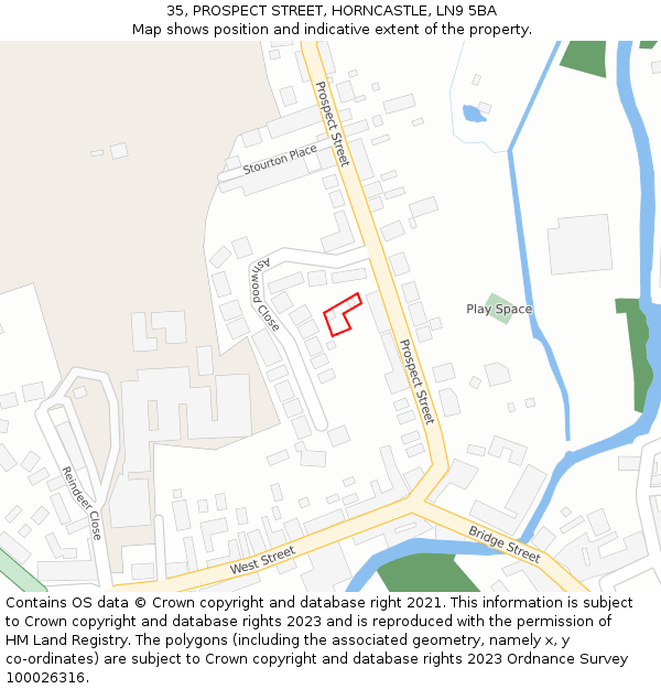 35, PROSPECT STREET, HORNCASTLE, LN9 5BA: Location map and indicative extent of plot