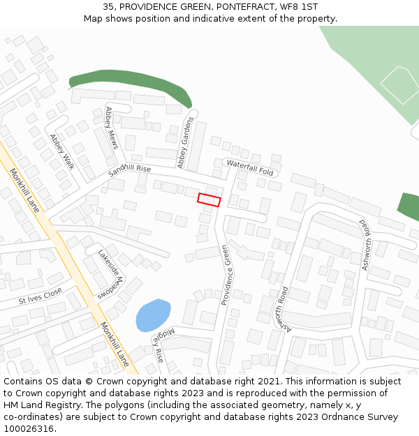 35, PROVIDENCE GREEN, PONTEFRACT, WF8 1ST: Location map and indicative extent of plot