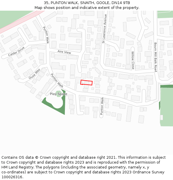 35, PUNTON WALK, SNAITH, GOOLE, DN14 9TB: Location map and indicative extent of plot
