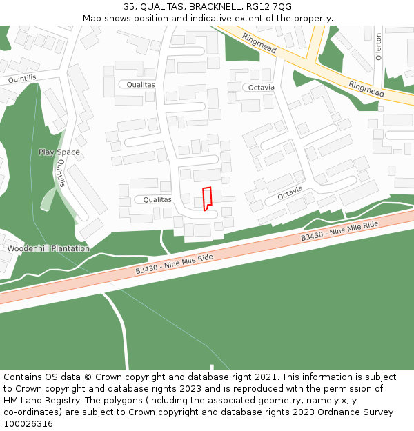 35, QUALITAS, BRACKNELL, RG12 7QG: Location map and indicative extent of plot