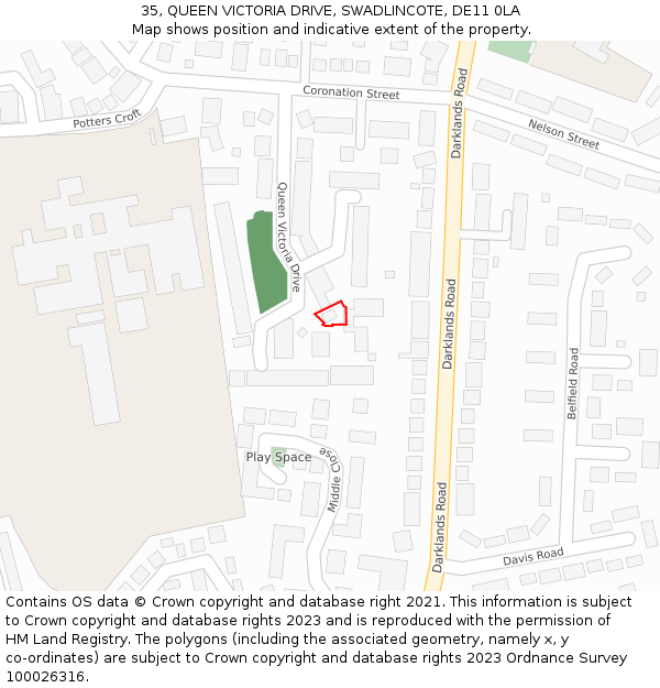 35, QUEEN VICTORIA DRIVE, SWADLINCOTE, DE11 0LA: Location map and indicative extent of plot