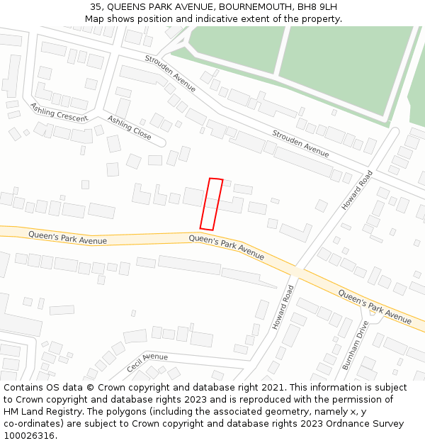 35, QUEENS PARK AVENUE, BOURNEMOUTH, BH8 9LH: Location map and indicative extent of plot