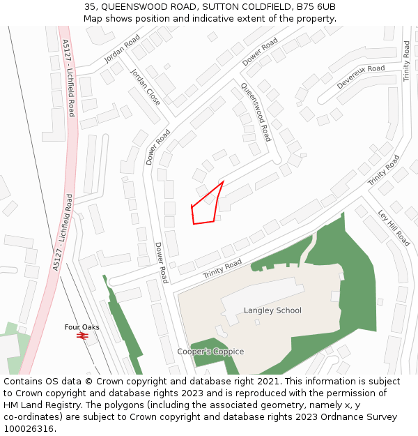 35, QUEENSWOOD ROAD, SUTTON COLDFIELD, B75 6UB: Location map and indicative extent of plot