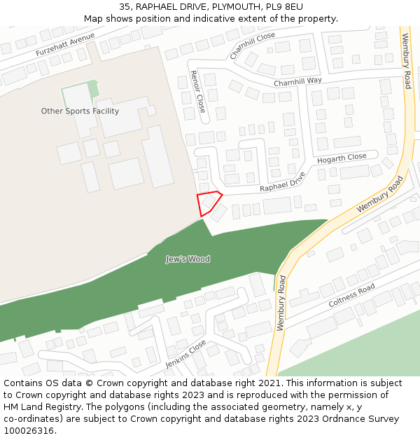 35, RAPHAEL DRIVE, PLYMOUTH, PL9 8EU: Location map and indicative extent of plot