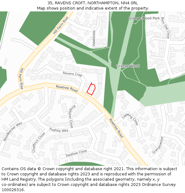 35, RAVENS CROFT, NORTHAMPTON, NN4 0RL: Location map and indicative extent of plot