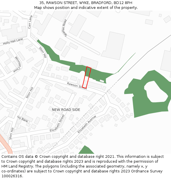 35, RAWSON STREET, WYKE, BRADFORD, BD12 8PH: Location map and indicative extent of plot