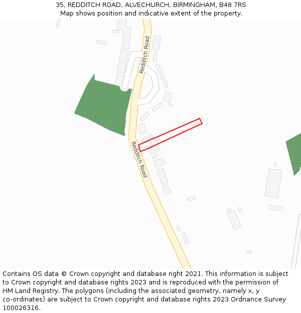 35, REDDITCH ROAD, ALVECHURCH, BIRMINGHAM, B48 7RS: Location map and indicative extent of plot