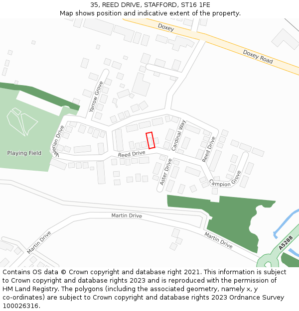 35, REED DRIVE, STAFFORD, ST16 1FE: Location map and indicative extent of plot
