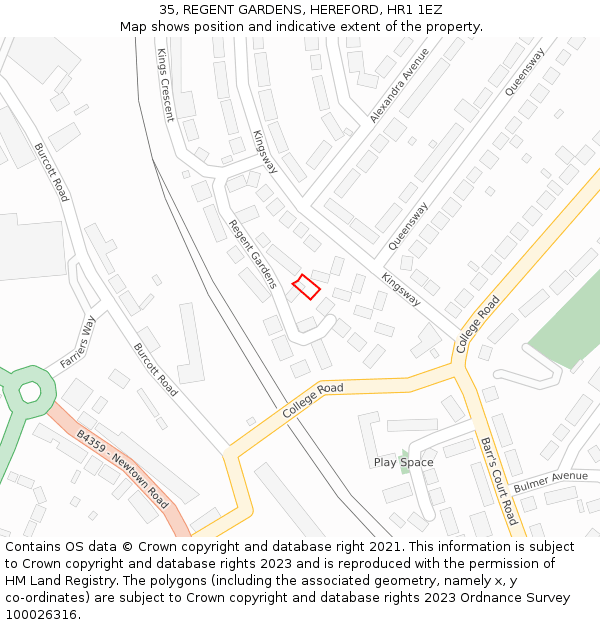 35, REGENT GARDENS, HEREFORD, HR1 1EZ: Location map and indicative extent of plot